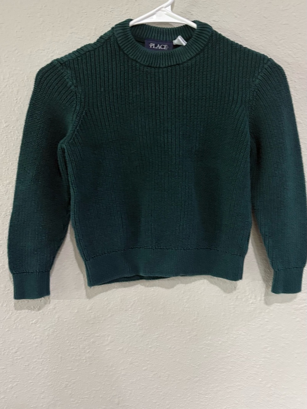 The Children’s Place Men’s Dark Green Rib-Knit Crewneck Sweater (Small)